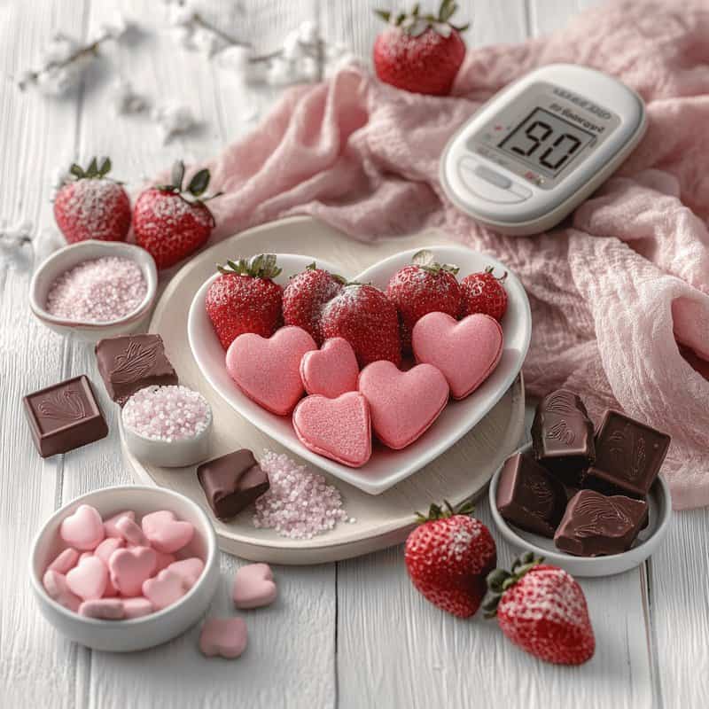 Diabetes Blutzucker Messgerät mit Valentinstags Süßigkeiten